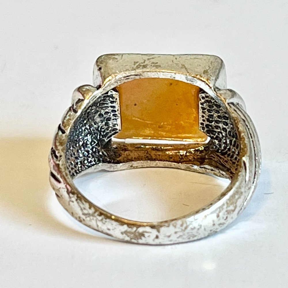 Vintage Silver Beige Natural Stone Cable Ring Size 10 Mens Womens Plated - Picture 4 of 10